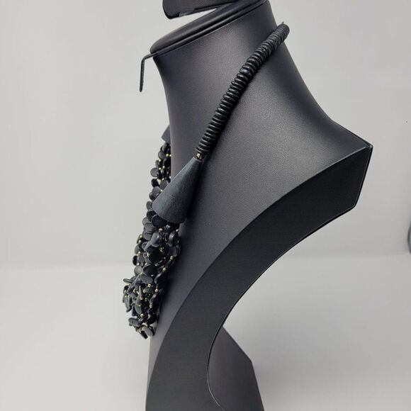 Vintage Chunky statement Mult Strand 26" Opera Necklace Black Seeds Tribal primi - Picture 6 of 9